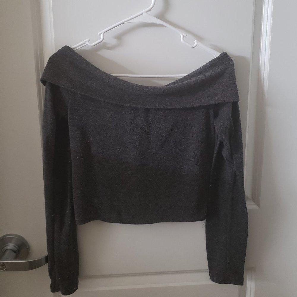 Gray Off-the-Shoulder Sweater